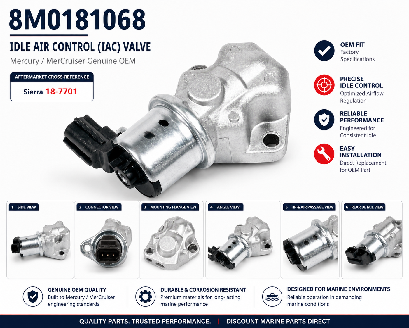 8M0181068 Mercury MerCruiser idle air control valve product reference sheet
