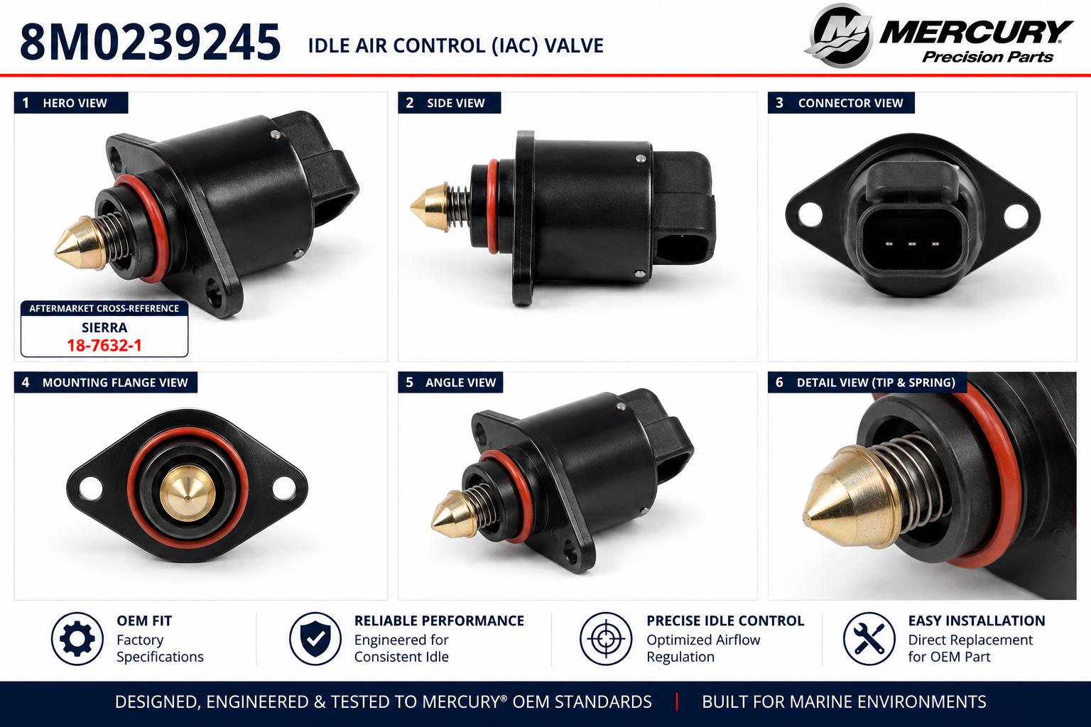 8M0239245 Mercury MerCruiser idle air control valve product reference sheet