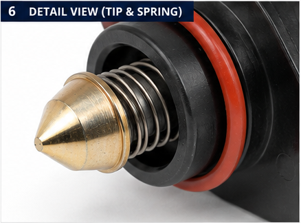 8M0239245 IAC valve spring-loaded metal pintle and orange sealing O-ring detail