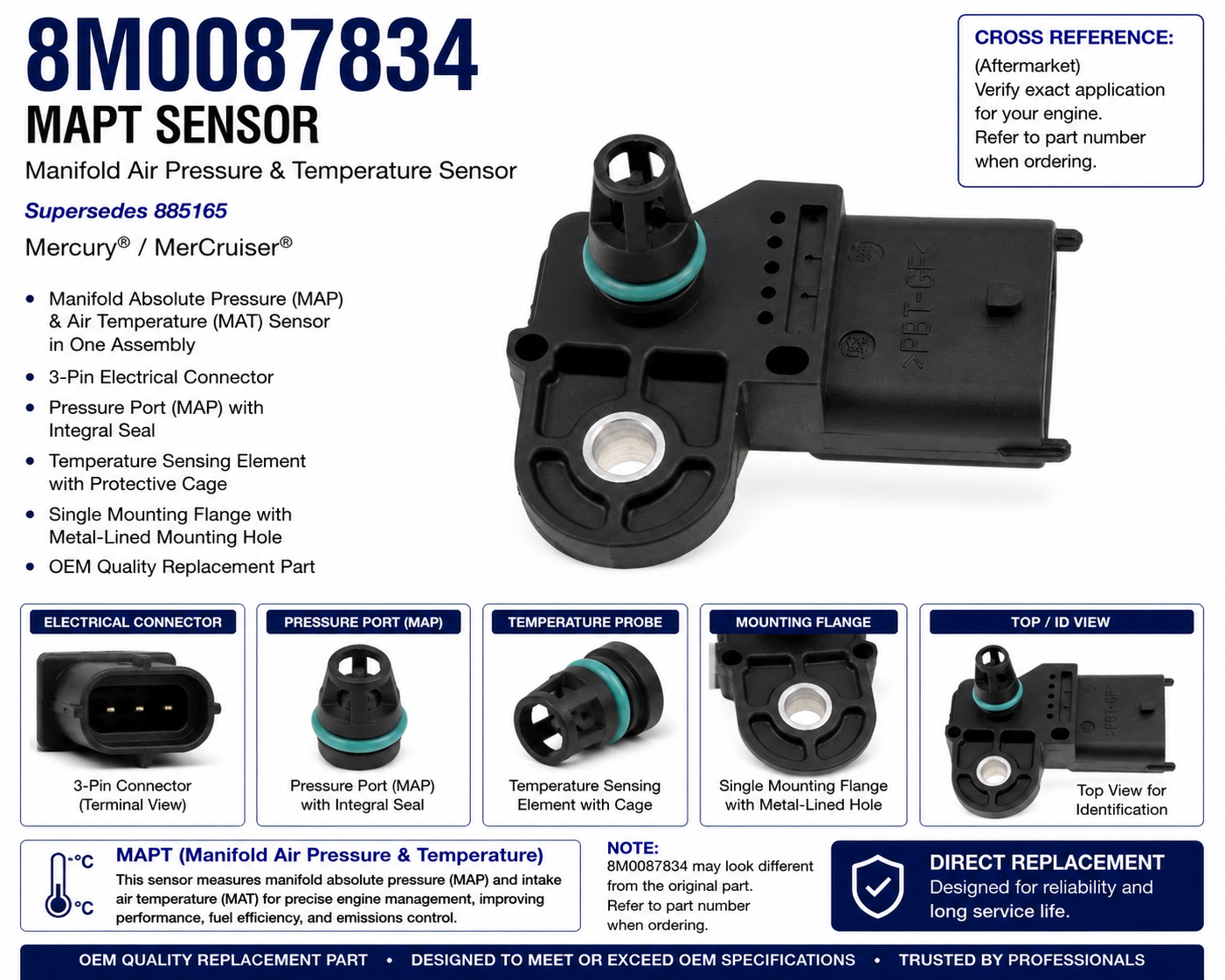 8M0087834 MAPT sensor product reference sheet with specifications and cross-reference