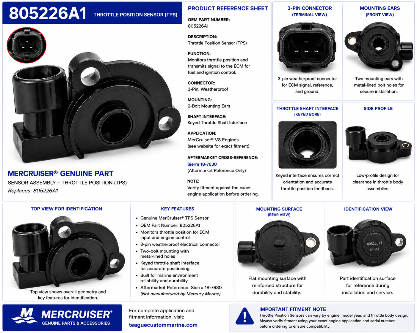 805226A1 MerCruiser throttle position sensor product reference sheet