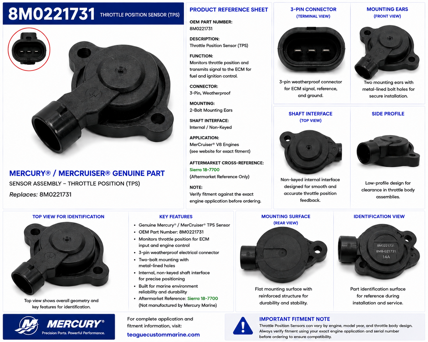 8M0221731 MerCruiser throttle position sensor product reference sheet