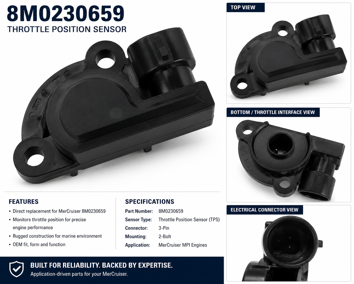 8M0230659 Mercury MerCruiser throttle position sensor product reference sheet
